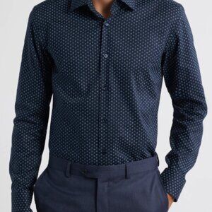 Express, Extra Slim, Collar Shirt, Dark Blue Pattern Micro Print Size XS TP Men